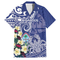 Personalised Hafa Adai Guam Family Matching Puletasi and Hawaiian Shirt Latte Stone With Coconut Crab LT05 Dad's Shirt - Short Sleeve Blue - Polynesian Pride