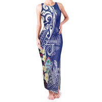 Personalised Hafa Adai Guam Family Matching Tank Maxi Dress and Hawaiian Shirt Latte Stone With Coconut Crab LT05 Mom's Dress Blue - Polynesian Pride