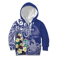 Personalised Hafa Adai Guam Kid Hoodie Latte Stone With Coconut Crab LT05 Hoodie Blue - Polynesian Pride