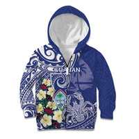 Personalised Hafa Adai Guam Kid Hoodie Latte Stone With Coconut Crab LT05 Zip Hoodie Blue - Polynesian Pride