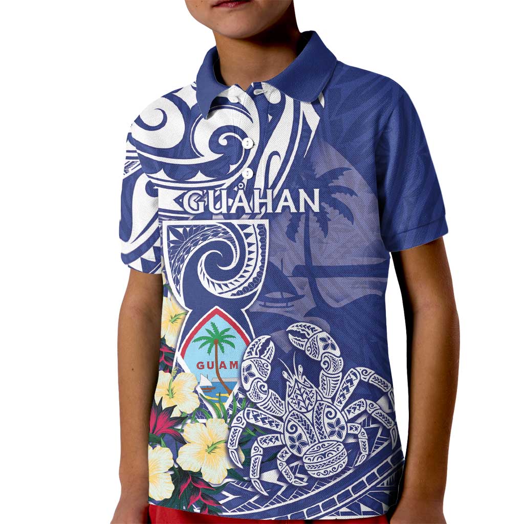 Personalised Hafa Adai Guam Kid Polo Shirt Latte Stone With Coconut Crab