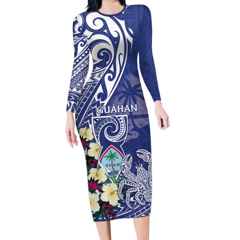 Personalised Hafa Adai Guam Long Sleeve Bodycon Dress Latte Stone With Coconut Crab