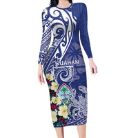 Personalised Hafa Adai Guam Long Sleeve Bodycon Dress Latte Stone With Coconut Crab