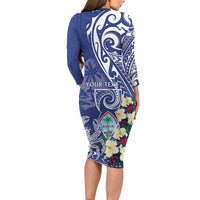 Personalised Hafa Adai Guam Long Sleeve Bodycon Dress Latte Stone With Coconut Crab
