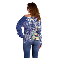Personalised Hafa Adai Guam Off Shoulder Sweater Latte Stone With Coconut Crab