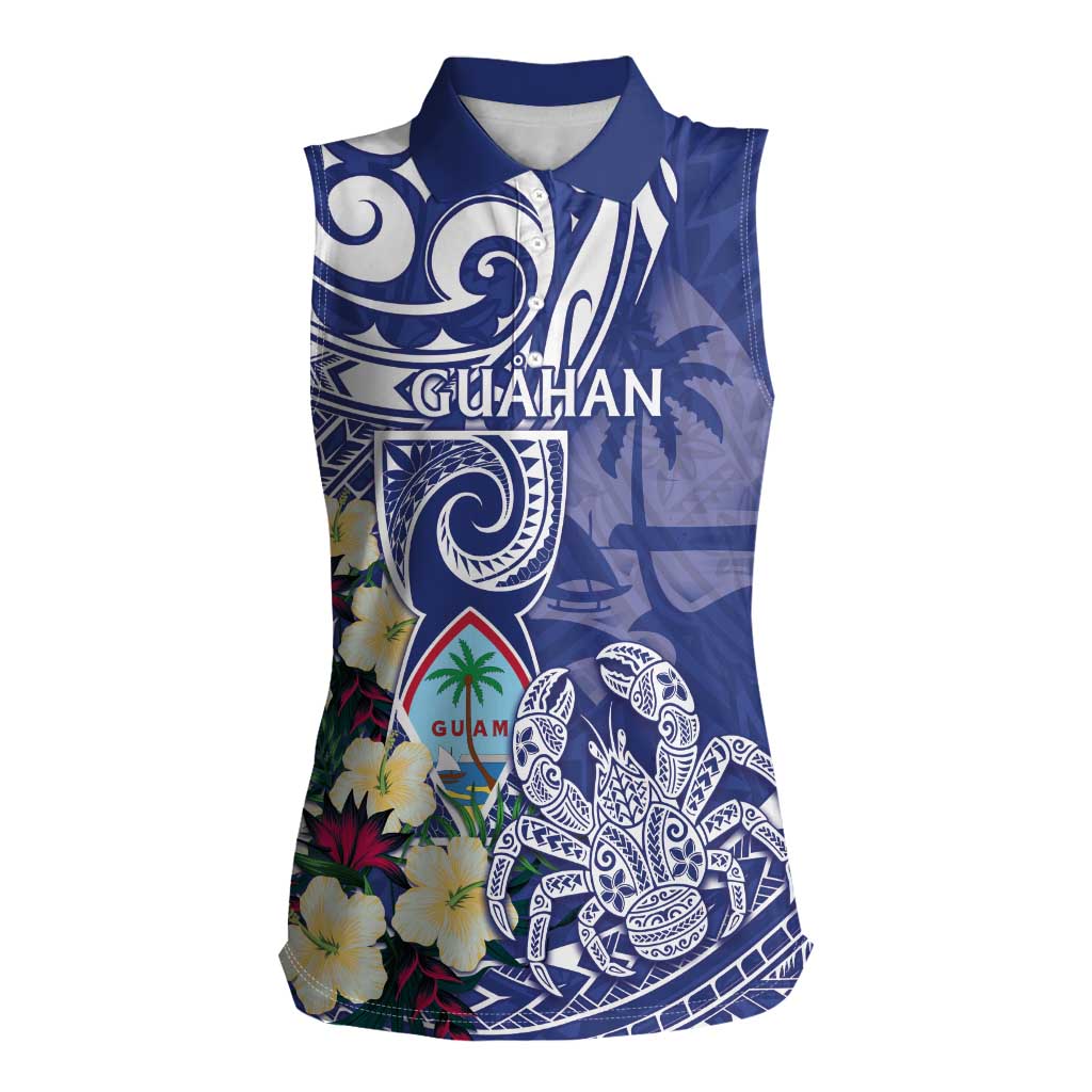Personalised Hafa Adai Guam Women Sleeveless Polo Shirt Latte Stone With Coconut Crab