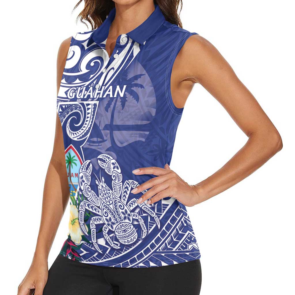 Personalised Hafa Adai Guam Women Sleeveless Polo Shirt Latte Stone With Coconut Crab