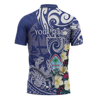 Personalised Hafa Adai Guam Zipper Polo Shirt Latte Stone With Coconut Crab