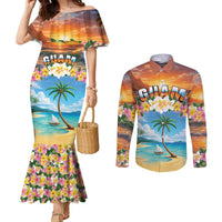 Guam Couples Matching Mermaid Dress and Long Sleeve Button Shirt Eternal Summer Sunset Beach LT05 Colorful - Polynesian Pride