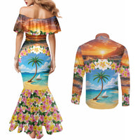 Guam Couples Matching Mermaid Dress and Long Sleeve Button Shirt Eternal Summer Sunset Beach LT05 - Polynesian Pride