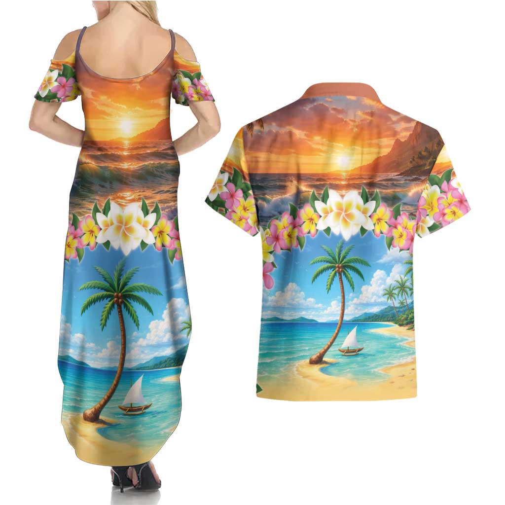 Guam Couples Matching Summer Maxi Dress and Hawaiian Shirt Eternal Summer Sunset Beach