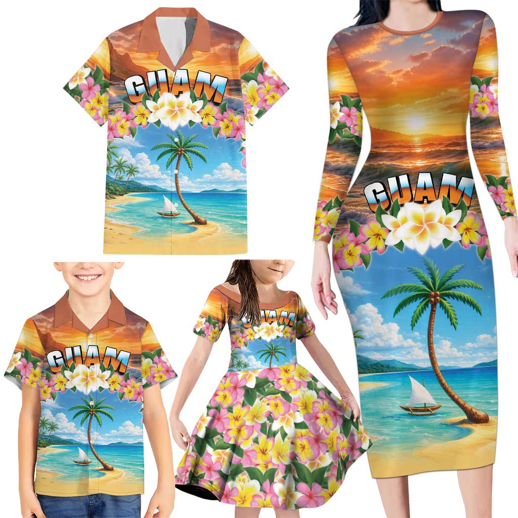 Guam Family Matching Long Sleeve Bodycon Dress and Hawaiian Shirt Eternal Summer Sunset Beach LT05 - Polynesian Pride