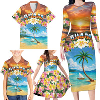 Guam Family Matching Long Sleeve Bodycon Dress and Hawaiian Shirt Eternal Summer Sunset Beach LT05 - Polynesian Pride