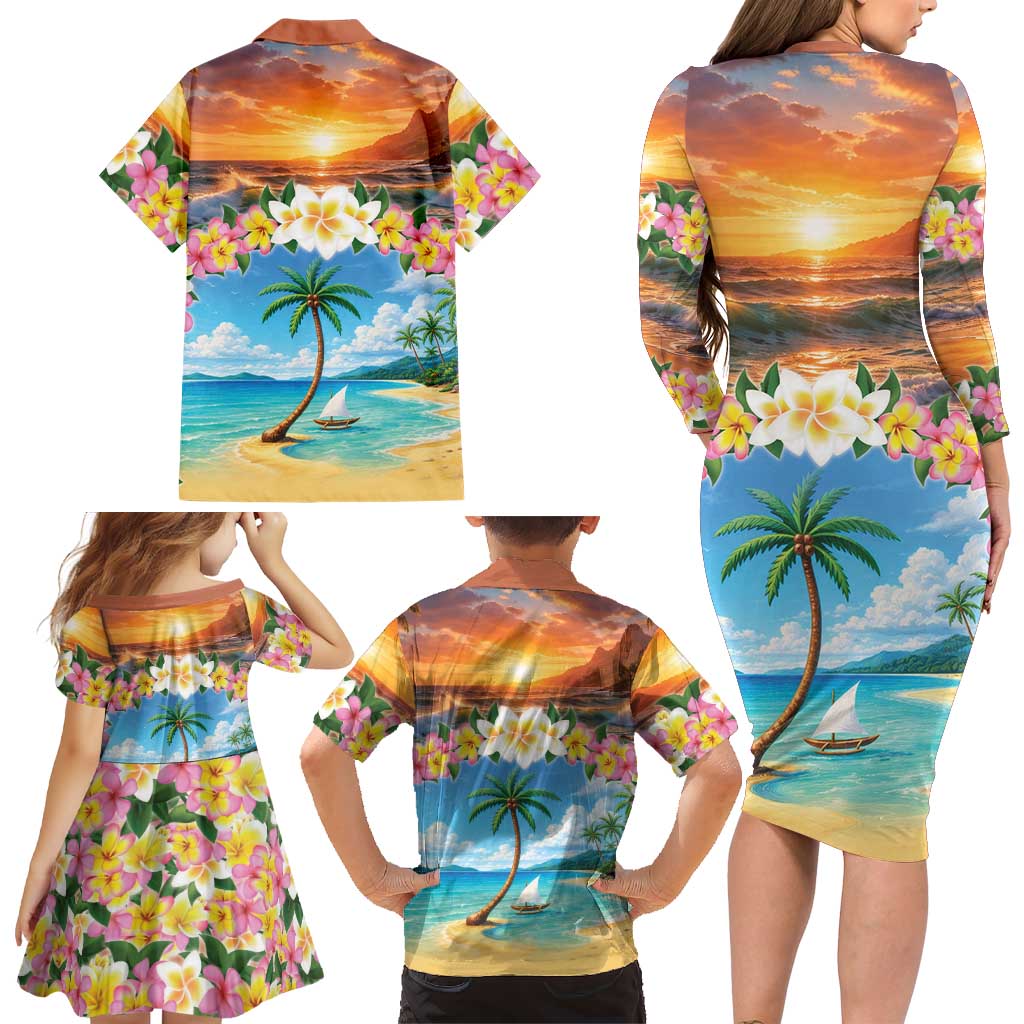 Guam Family Matching Long Sleeve Bodycon Dress and Hawaiian Shirt Eternal Summer Sunset Beach LT05 - Polynesian Pride