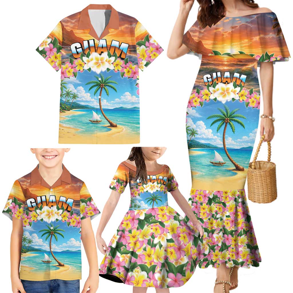 Guam Family Matching Mermaid Dress and Hawaiian Shirt Eternal Summer Sunset Beach LT05 - Polynesian Pride