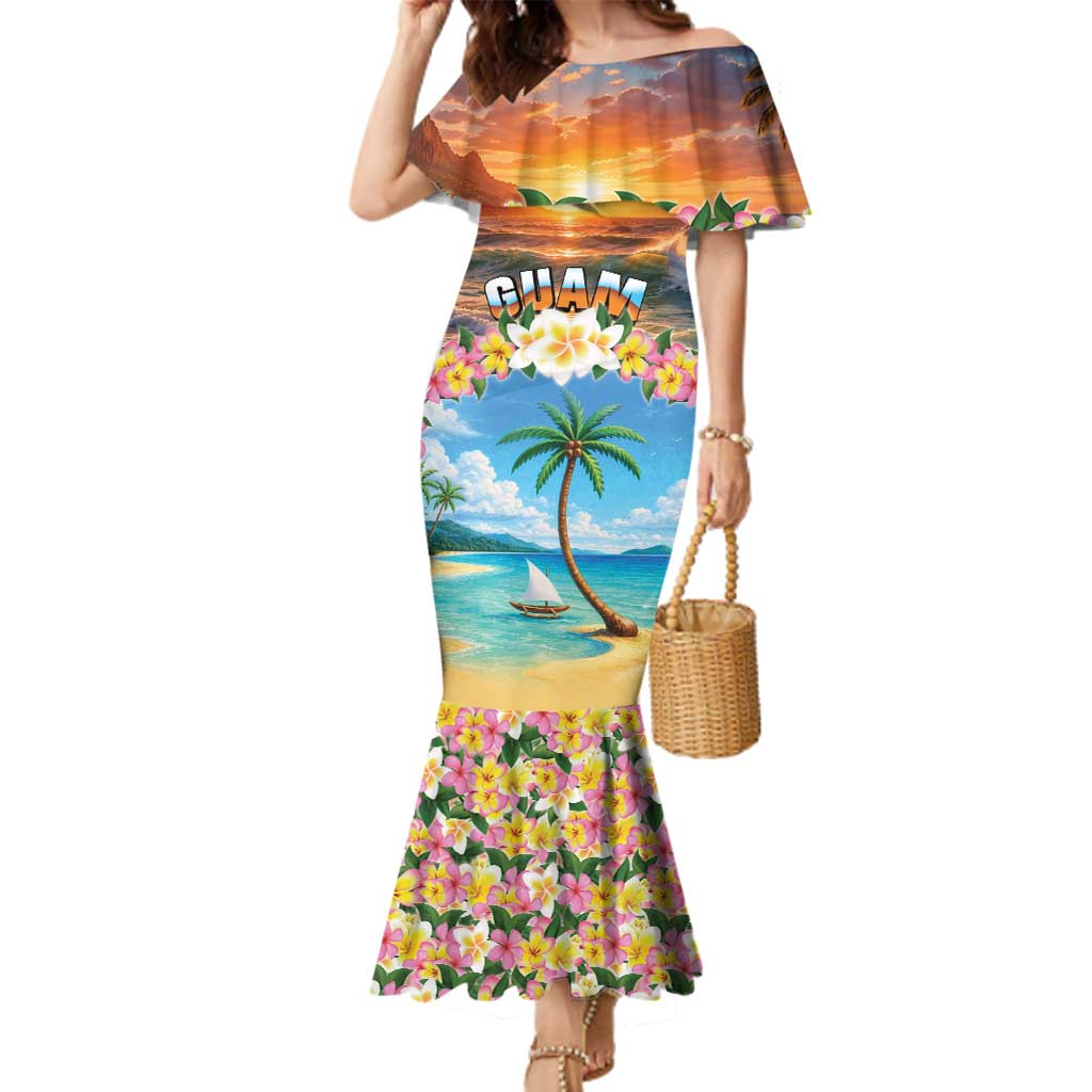 Guam Family Matching Mermaid Dress and Hawaiian Shirt Eternal Summer Sunset Beach LT05 Mom's Dress Colorful - Polynesian Pride
