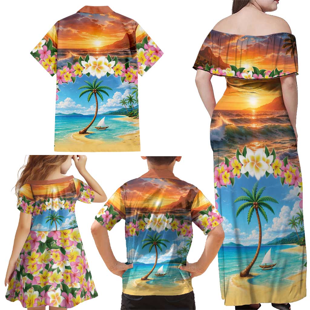 Guam Family Matching Off Shoulder Maxi Dress and Hawaiian Shirt Eternal Summer Sunset Beach LT05 - Polynesian Pride