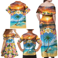 Guam Family Matching Off Shoulder Maxi Dress and Hawaiian Shirt Eternal Summer Sunset Beach LT05 - Polynesian Pride