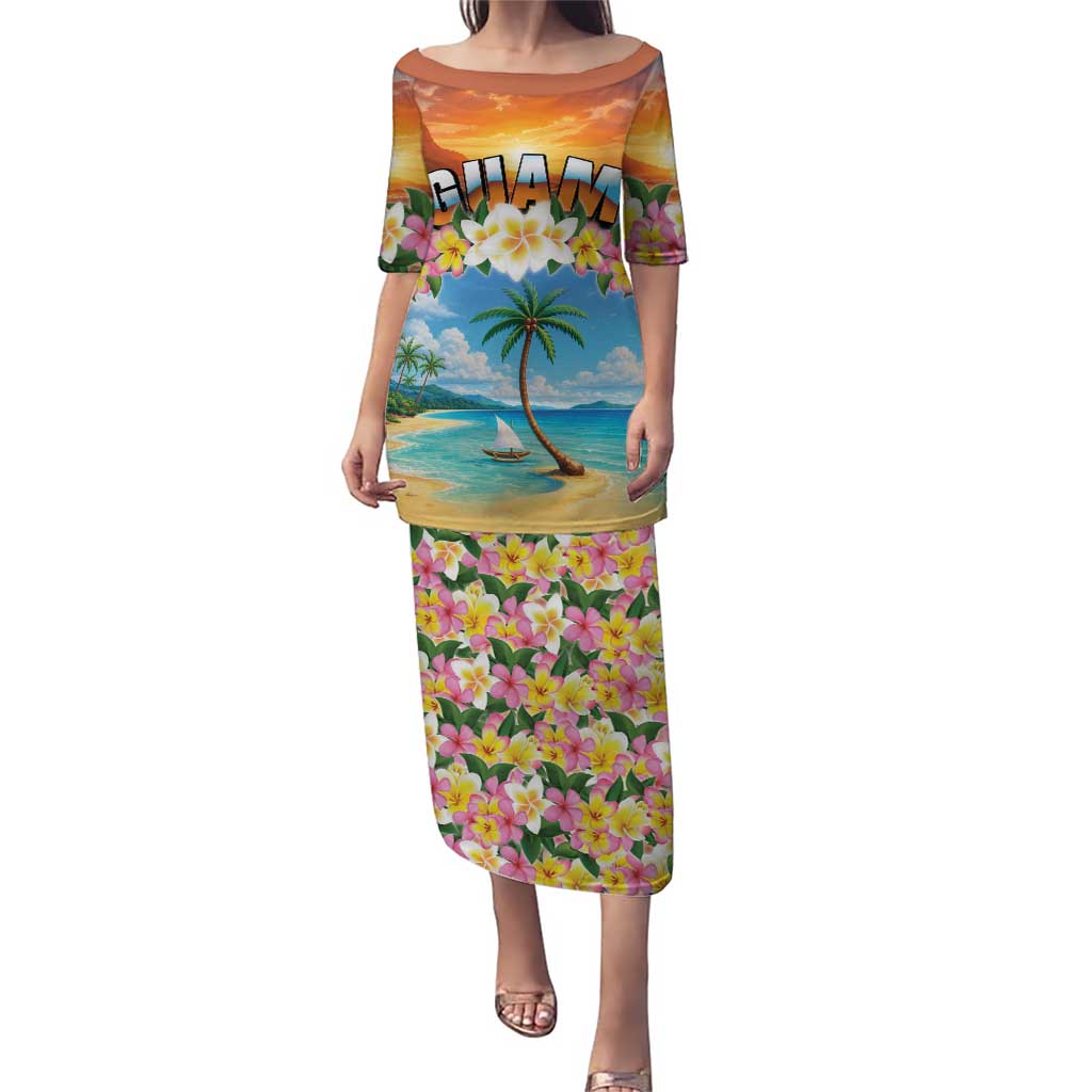 Guam Family Matching Puletasi and Hawaiian Shirt Eternal Summer Sunset Beach