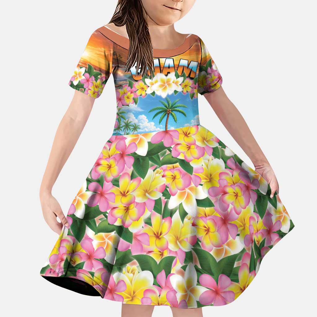 Guam Family Matching Short Sleeve Bodycon Dress and Hawaiian Shirt Eternal Summer Sunset Beach LT05 Daughter's Dress Colorful - Polynesian Pride