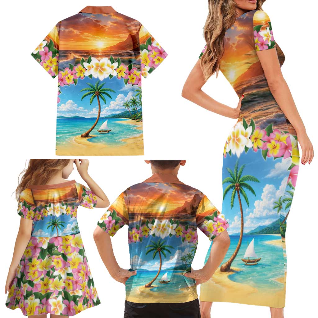 Guam Family Matching Short Sleeve Bodycon Dress and Hawaiian Shirt Eternal Summer Sunset Beach LT05 - Polynesian Pride