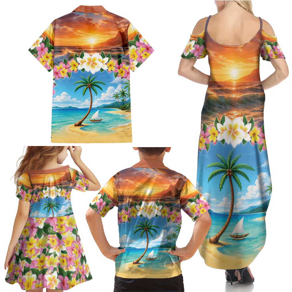 Guam Family Matching Summer Maxi Dress and Hawaiian Shirt Eternal Summer Sunset Beach LT05 - Polynesian Pride