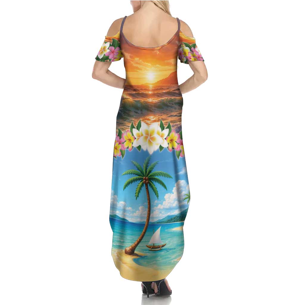 Guam Family Matching Summer Maxi Dress and Hawaiian Shirt Eternal Summer Sunset Beach LT05 - Polynesian Pride