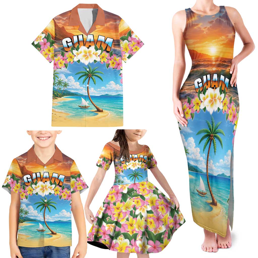 Guam Family Matching Tank Maxi Dress and Hawaiian Shirt Eternal Summer Sunset Beach