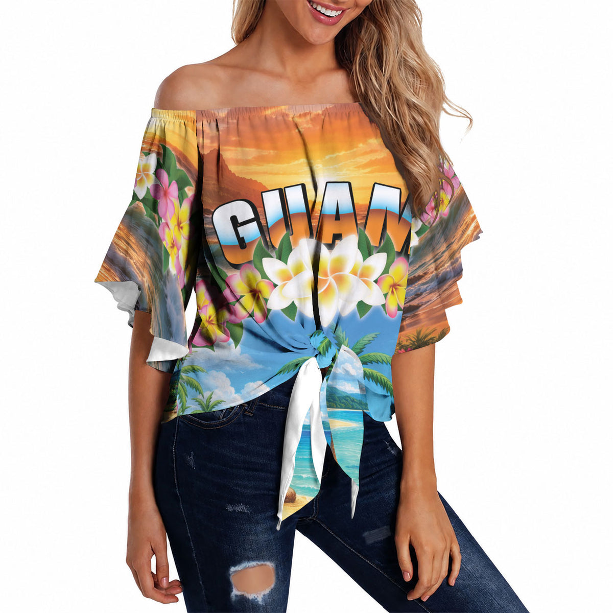 Guam Off Shoulder Wrap Waist Top Eternal Summer Sunset Beach LT05 - Polynesian Pride