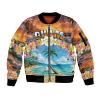 Guam Sleeve Zip Bomber Jacket Eternal Summer Sunset Beach