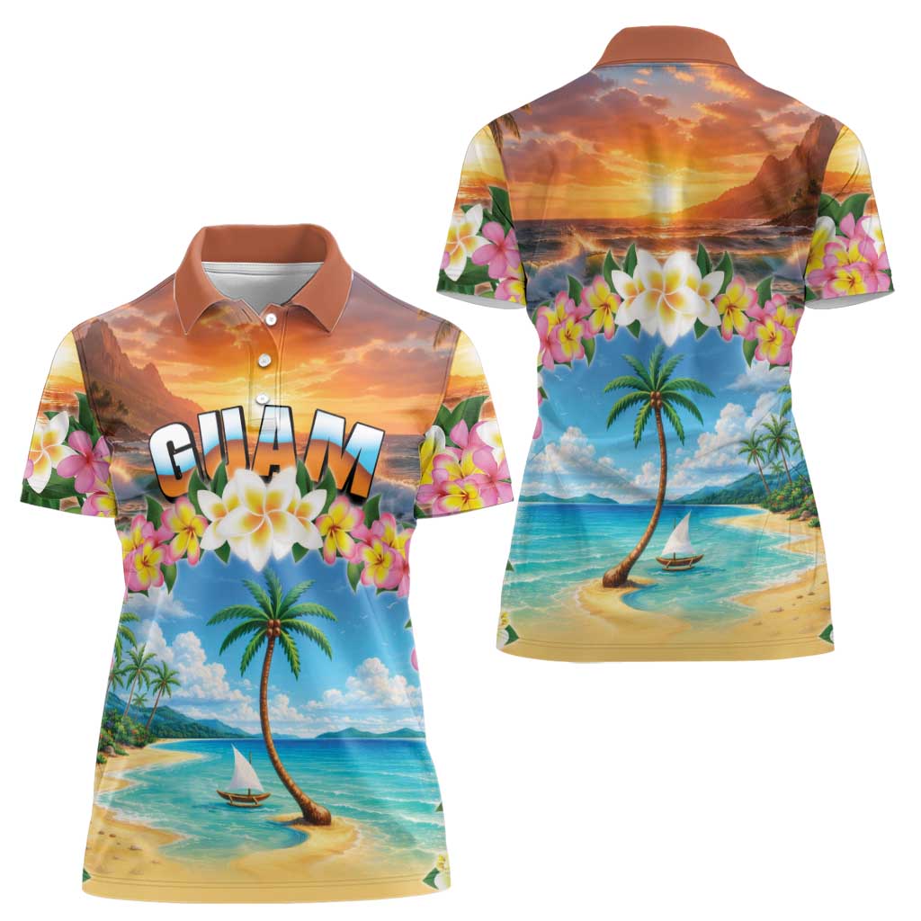Guam Women Polo Shirt Eternal Summer Sunset Beach LT05 - Polynesian Pride
