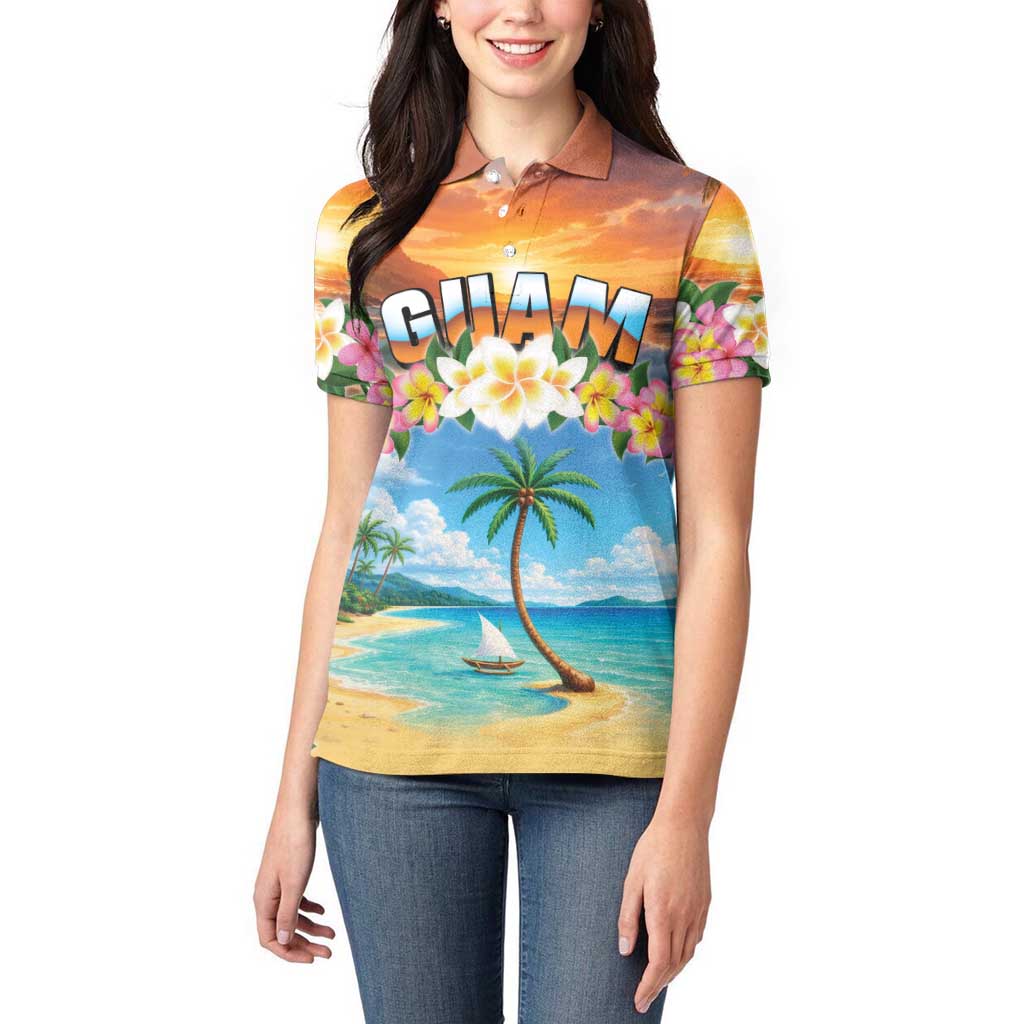 Guam Women Polo Shirt Eternal Summer Sunset Beach LT05 - Polynesian Pride