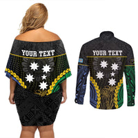 Personalised South Sea Islanders And Fiji Couples Matching Off Shoulder Short Dress and Long Sleeve Button Shirt Kanakas Fijian Tapa Pattern LT05 - Polynesian Pride
