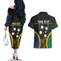 Personalised South Sea Islanders And Fiji Couples Matching Off The Shoulder Long Sleeve Dress and Hawaiian Shirt Kanakas Fijian Tapa Pattern LT05 - Polynesian Pride