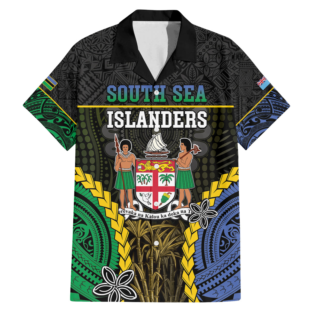 Personalised South Sea Islanders And Fiji Family Matching Mermaid Dress and Hawaiian Shirt Kanakas Fijian Tapa Pattern LT05 Dad's Shirt - Short Sleeve Black - Polynesian Pride