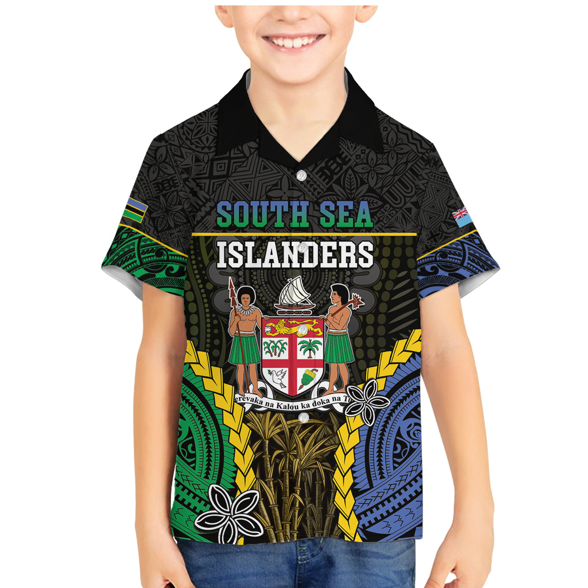 Personalised South Sea Islanders And Fiji Family Matching Mermaid Dress and Hawaiian Shirt Kanakas Fijian Tapa Pattern LT05 Son's Shirt Black - Polynesian Pride