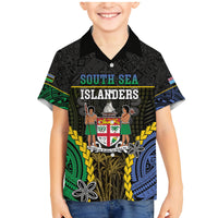 Personalised South Sea Islanders And Fiji Family Matching Mermaid Dress and Hawaiian Shirt Kanakas Fijian Tapa Pattern LT05 Son's Shirt Black - Polynesian Pride