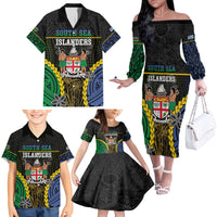 Personalised South Sea Islanders And Fiji Family Matching Off The Shoulder Long Sleeve Dress and Hawaiian Shirt Kanakas Fijian Tapa Pattern LT05 - Polynesian Pride