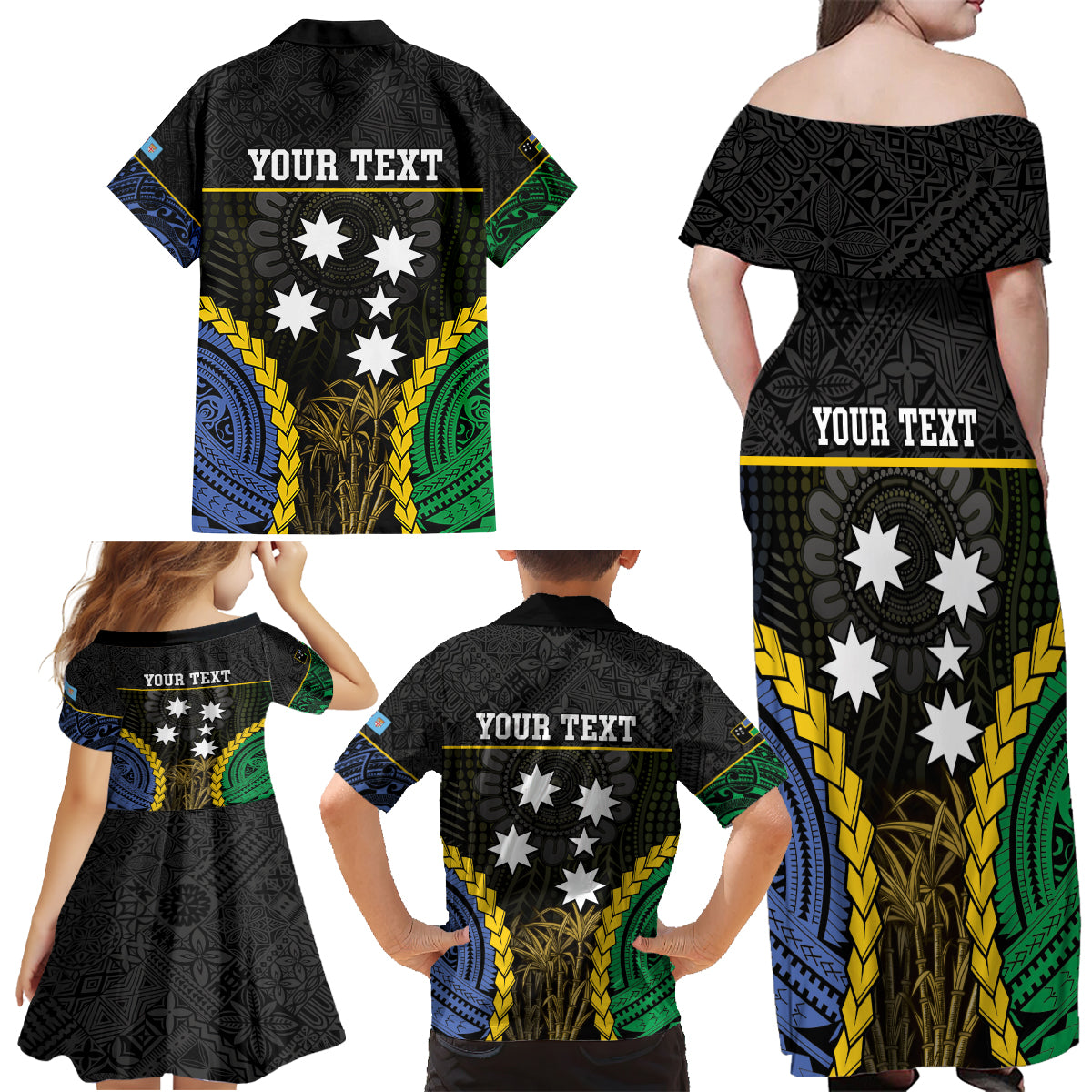 Personalised South Sea Islanders And Fiji Family Matching Off Shoulder Maxi Dress and Hawaiian Shirt Kanakas Fijian Tapa Pattern LT05 - Polynesian Pride