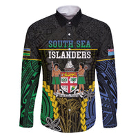 Personalised South Sea Islanders And Fiji Family Matching Off Shoulder Maxi Dress and Hawaiian Shirt Kanakas Fijian Tapa Pattern LT05 Dad's Shirt - Long Sleeve Black - Polynesian Pride