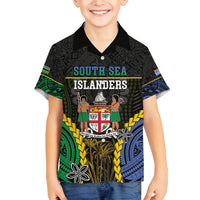 Personalised South Sea Islanders And Fiji Family Matching Puletasi and Hawaiian Shirt Kanakas Fijian Tapa Pattern LT05 Son's Shirt Black - Polynesian Pride