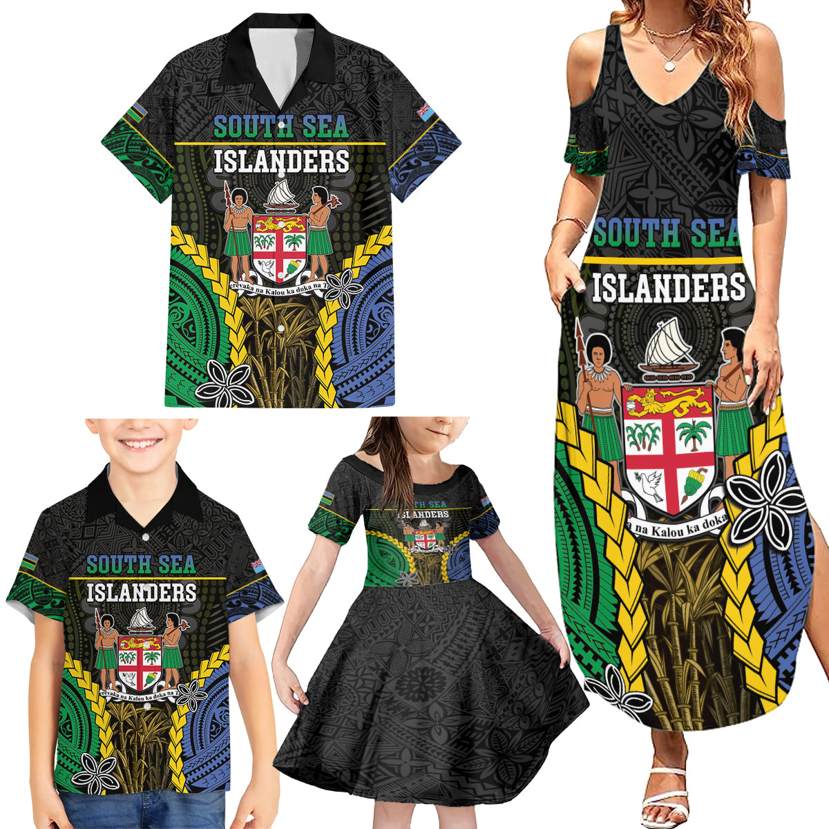 Personalised South Sea Islanders And Fiji Family Matching Summer Maxi Dress and Hawaiian Shirt Kanakas Fijian Tapa Pattern LT05 - Polynesian Pride