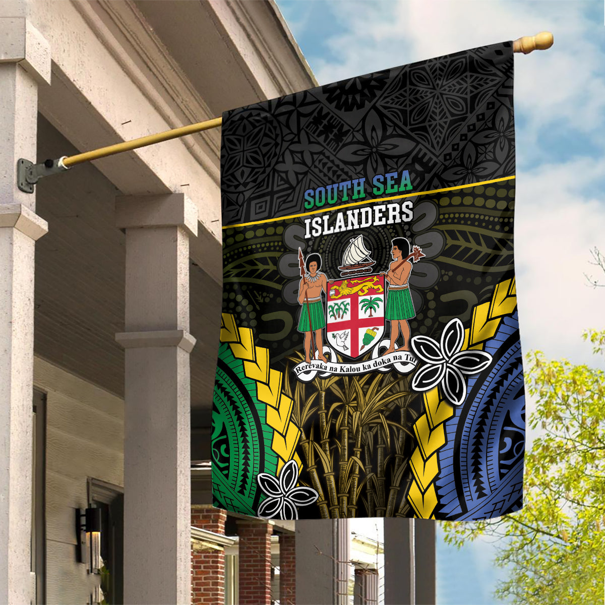 South Sea Islanders And Fiji Garden Flag Kanakas Fijian Tapa Pattern LT05 House Flag Black - Polynesian Pride