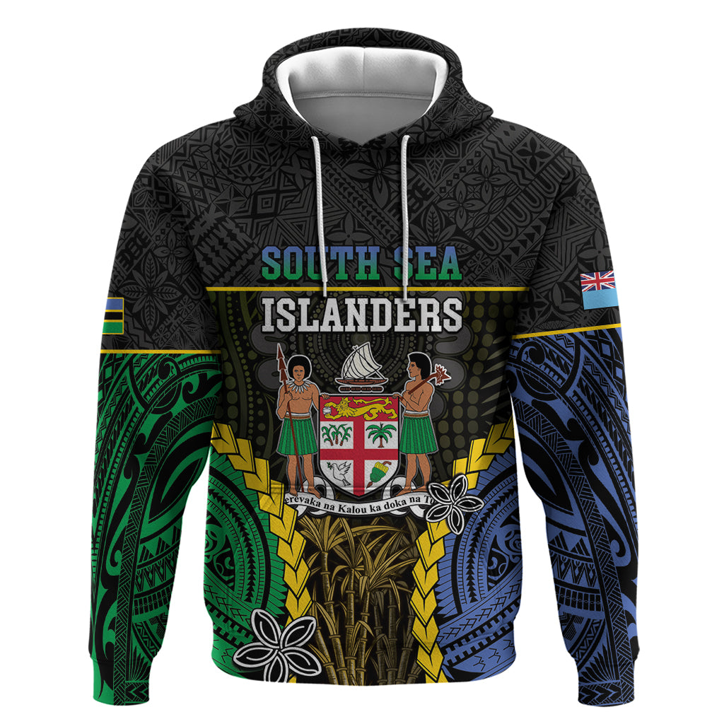 Personalised South Sea Islanders And Fiji Hoodie Kanakas Fijian Tapa Pattern LT05 Pullover Hoodie Black - Polynesian Pride