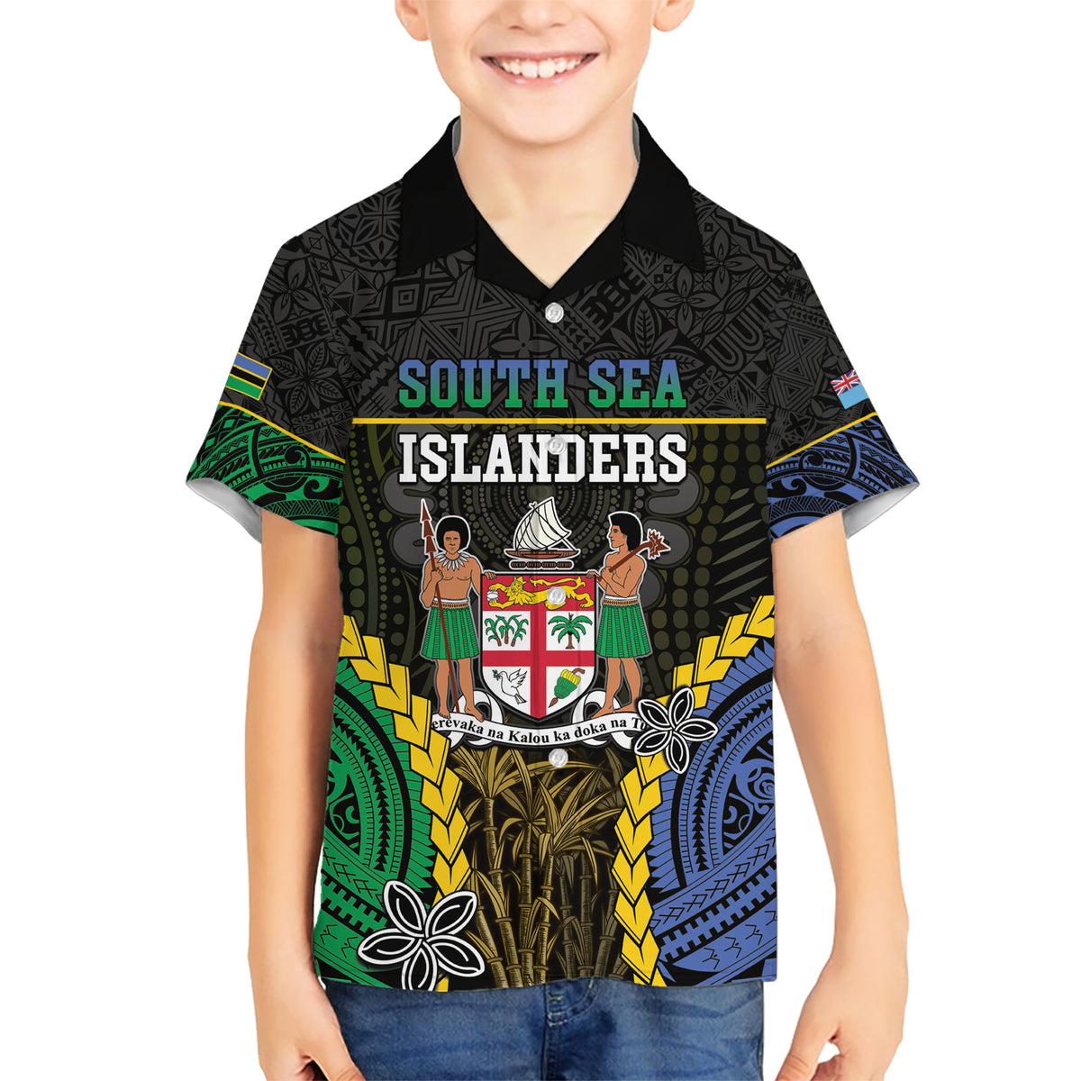 Personalised South Sea Islanders And Fiji Kid Hawaiian Shirt Kanakas Fijian Tapa Pattern LT05 Kid Black - Polynesian Pride