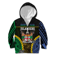 Personalised South Sea Islanders And Fiji Kid Hoodie Kanakas Fijian Tapa Pattern LT05 Zip Hoodie Black - Polynesian Pride