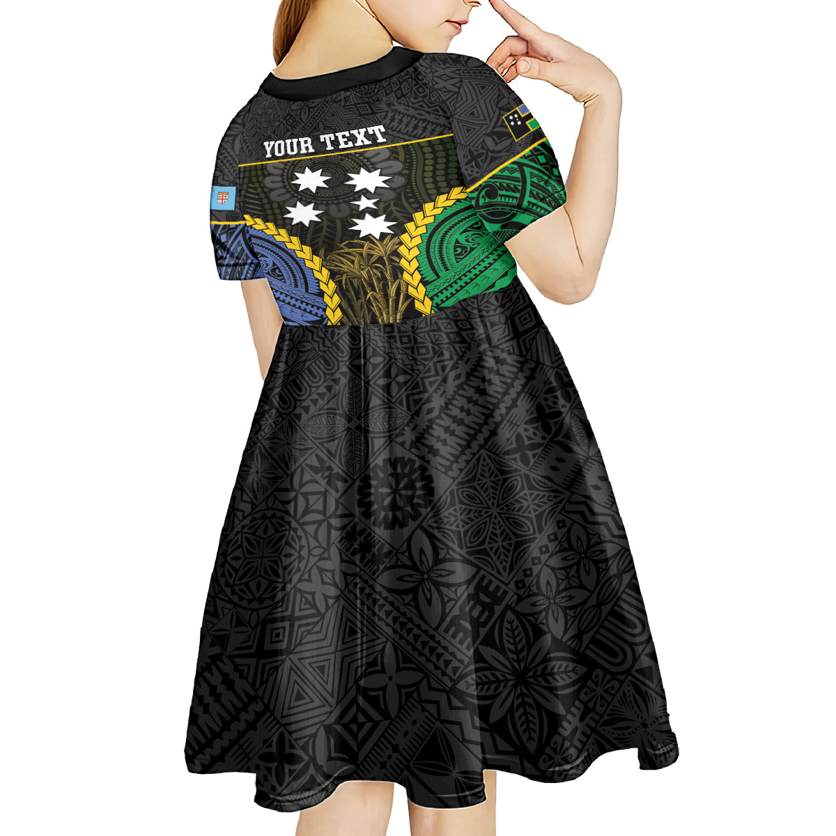 Personalised South Sea Islanders And Fiji Kid Short Sleeve Dress Kanakas Fijian Tapa Pattern LT05 - Polynesian Pride