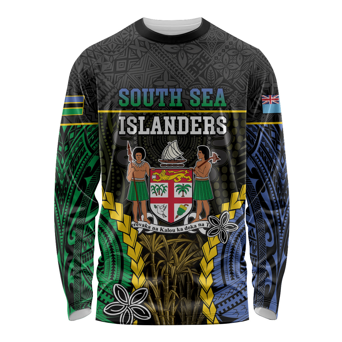 Personalised South Sea Islanders And Fiji Long Sleeve Shirt Kanakas Fijian Tapa Pattern LT05 Unisex Black - Polynesian Pride