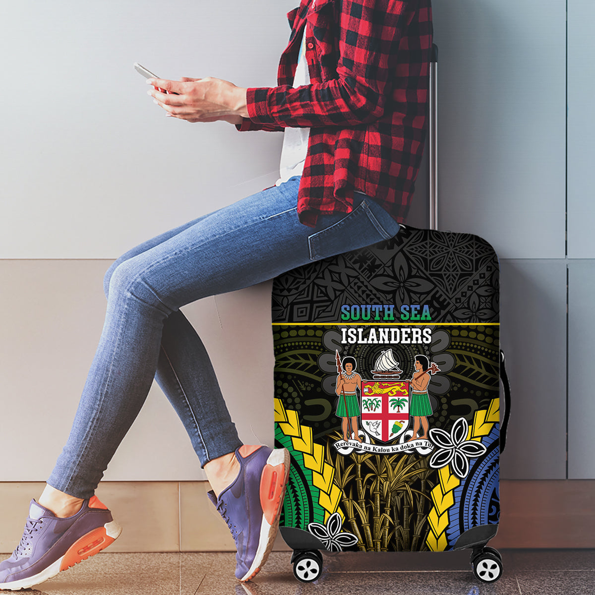 South Sea Islanders And Fiji Luggage Cover Kanakas Fijian Tapa Pattern LT05 - Polynesian Pride