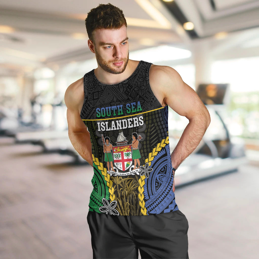 Personalised South Sea Islanders And Fiji Men Tank Top Kanakas Fijian Tapa Pattern LT05 Black - Polynesian Pride
